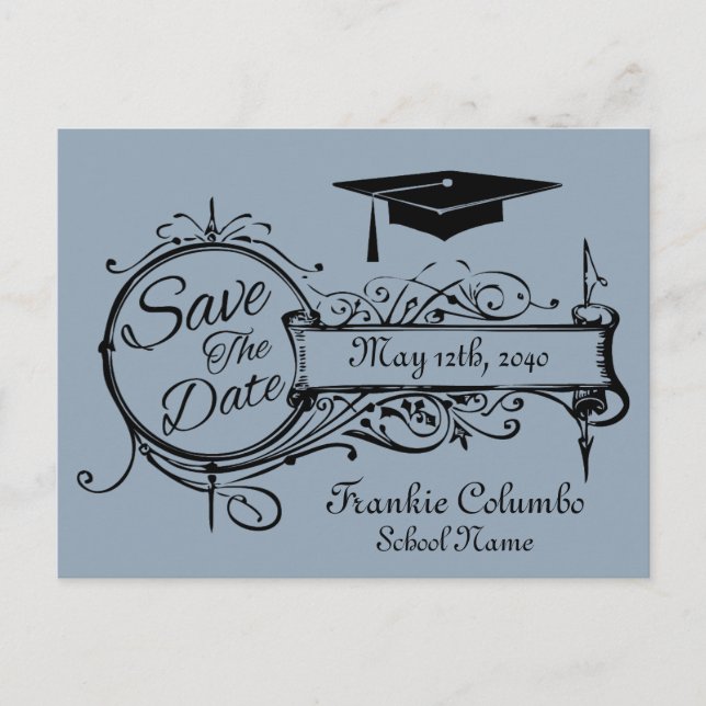 Graduation Enregistrer La Date Carte Postale Bleu  (Devant)