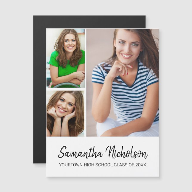 Graduation Faire-part Moderne Blanc 3 Photo (Devant / Derrière)