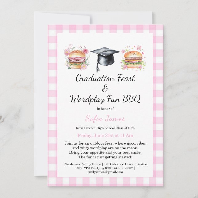 Graduation Feast Wordplay Fun BBQ Invitation (Devant)