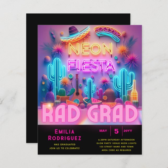 Graduation Glow Party Invitación Fiesta de Neón (Devant / Derrière)