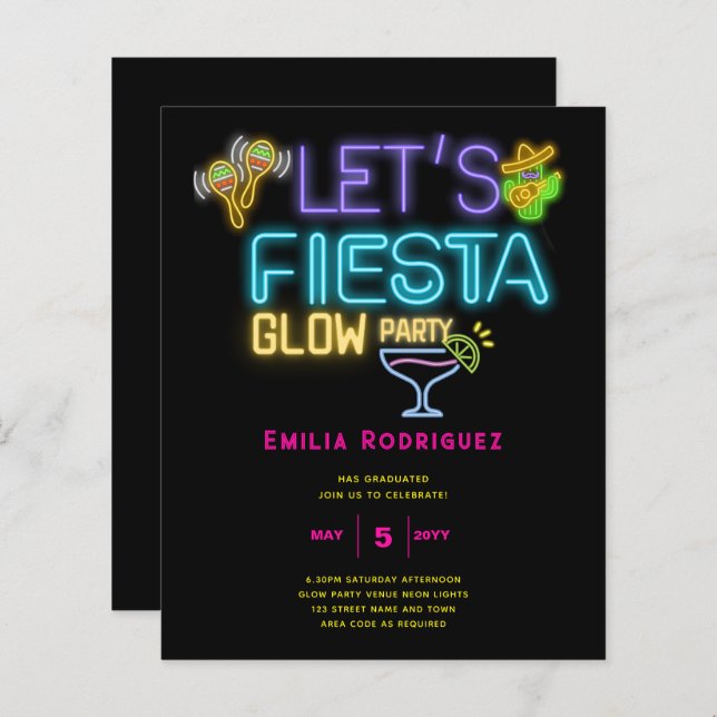 Graduation Glow Party Invitación Fiesta de Neón (Devant / Derrière)