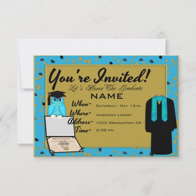 Graduation Gown et Stole Light Blue Invitations (Devant)