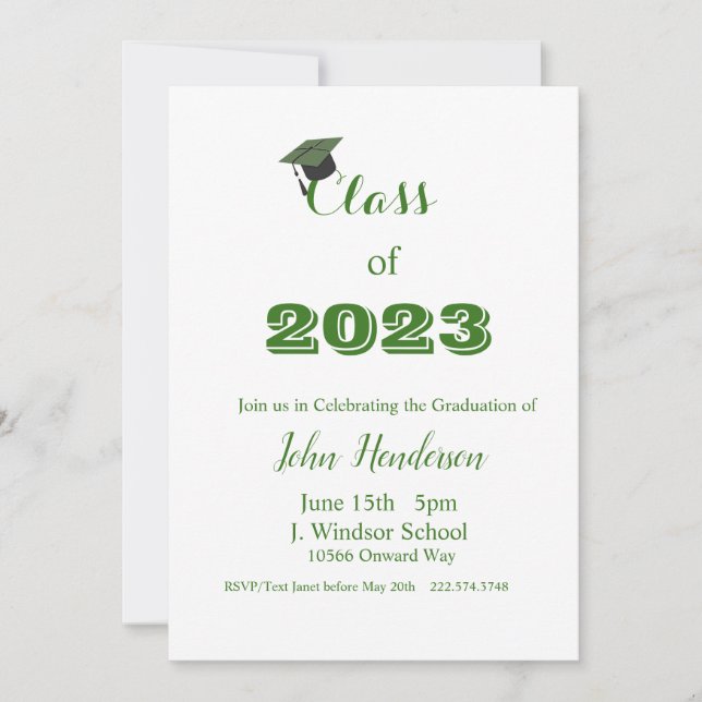 Graduation Green & White Invitation Classe de 2023 (Devant)