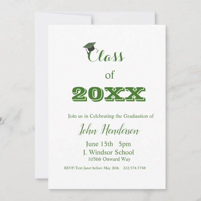 Graduation Green & White Invitation Classe de 2024 (Devant)