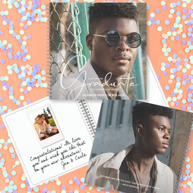 Graduation Instant Photo Livre d'invité (CHOOSE your page style, spine color, soft or hard cover and add a personal message on the back.)