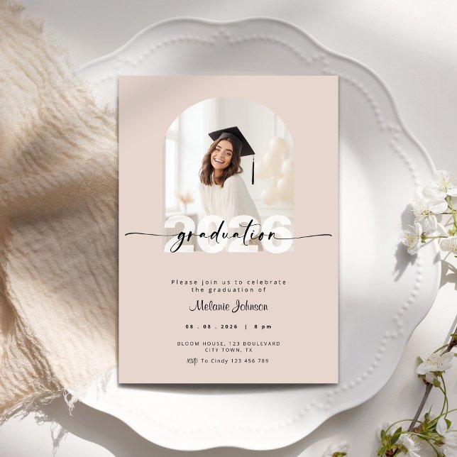 Graduation Invitation with Photo 2026 - Dusty Pink (Dusty pink graduation invitation with photo.)