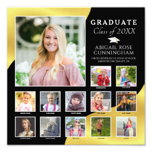 Graduation K-12 Photo Collage Black Metallic Gold
