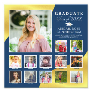 Graduation K-12 Photo Collage Blue Metallic Gold