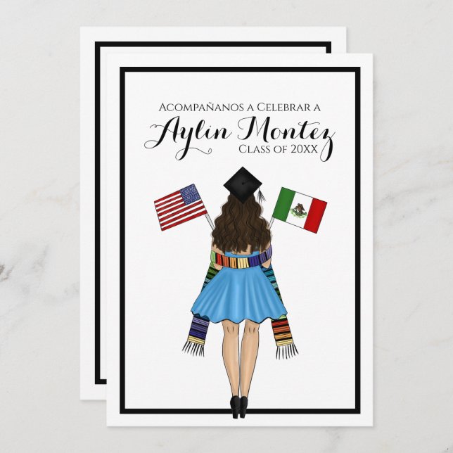 Graduation latina simple avec invitation Serape (Devant / Derrière)