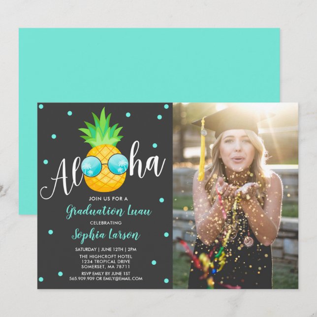 Graduation Luau Party Invitation Ananas Grad (Devant / Derrière)
