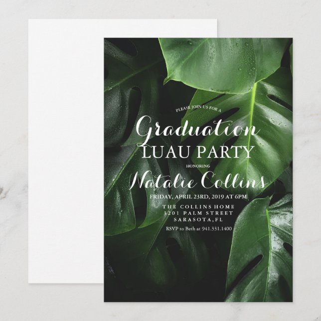 Graduation Luau Tropical Palm Leaf Invitation (Devant / Derrière)