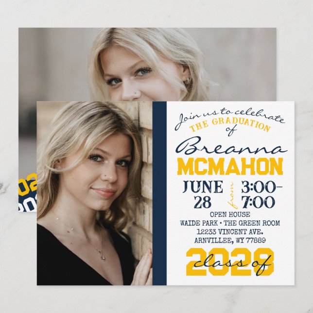 Graduation Marine, Gold & White 2 Invitation photo (Devant / Derrière)