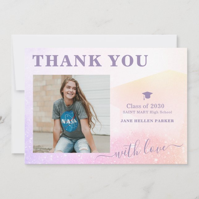 Graduation merci girly rose carte postale (Devant)