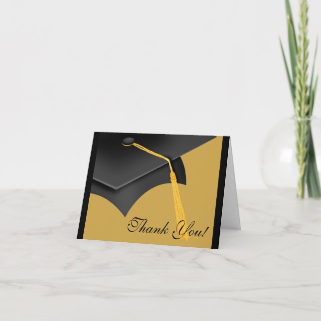 Graduation Merci Note Card Black Gold Casquette (Devant)