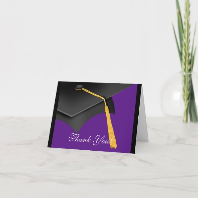 Graduation Merci Note Card Black Purple Casquette (Devant)
