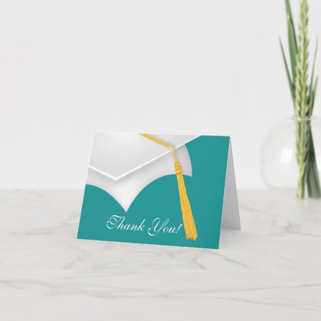 Graduation Merci Note Card Blanc Bleu Casquette Gr (Devant)