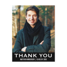 Graduation Merci photo moderne carte postale BW