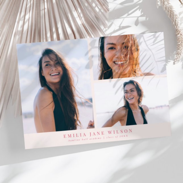 Graduation minimale multi-photo rose Faire-part (Créateur téléchargé)