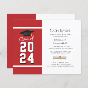 Graduation minimum Red White Party Invitation