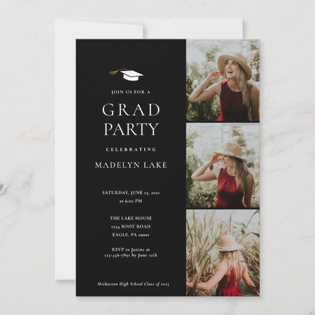 Graduation moderne fête 4 Invitation photo (Devant)