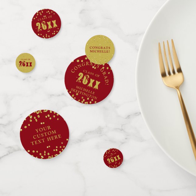 Graduation moderne Red Gold Confetti Année de clas (Groupe)