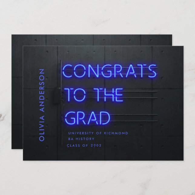Graduation néon noir bleu fêtes moderne design (Devant / Derrière)