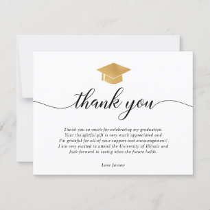 Graduation or blanc noir carte de remerciements