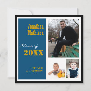 Graduation Party 3 Photo bleu Invitation