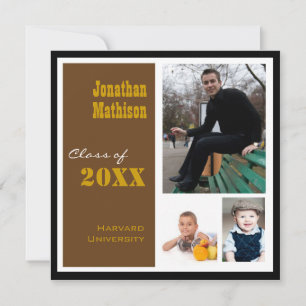 Graduation Party 3 Photo brun Invitation