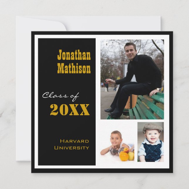 Graduation Party 3 Photo noir Invitation (Devant)