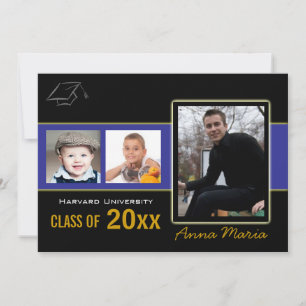 Graduation Party 3 Photos bleu Invitation
