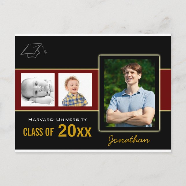 Graduation Party 3 Photos rouge Invitation (Devant)