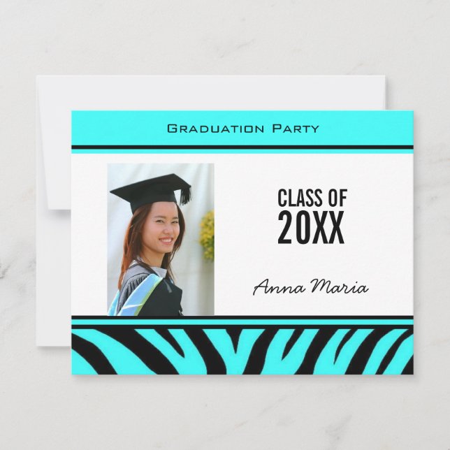 Graduation Party Aqua Zebra Invitation (Devant)