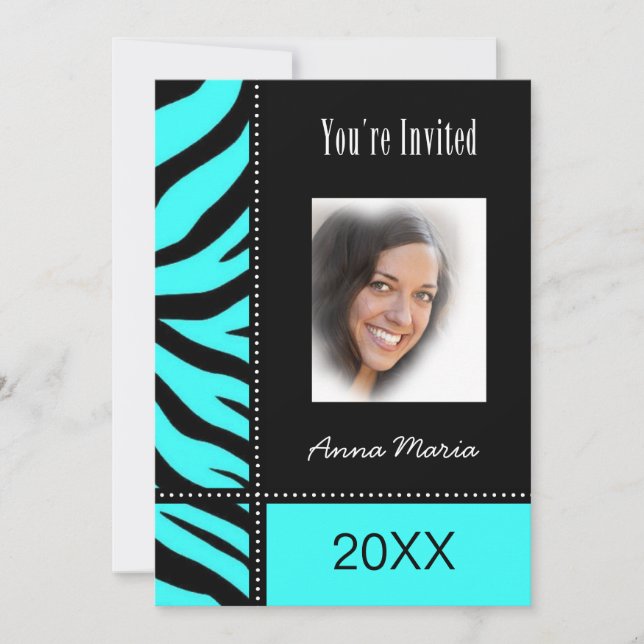 Graduation Party Aqua Zebra Invitation (Devant)