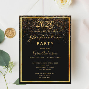 Graduation party black glam or 2025 invitation