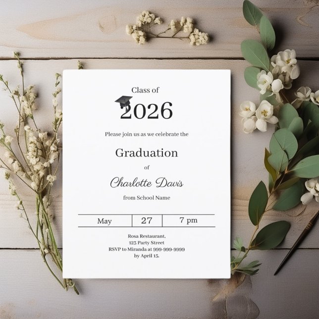 Graduation party black white class 2026 invitation (Créateur téléchargé)