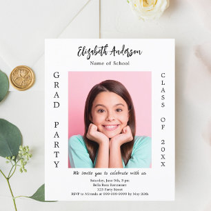 Graduation party blanc noir photo invitation 2025