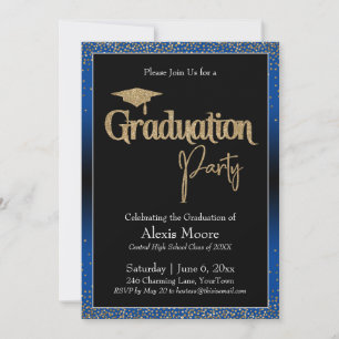 Graduation Party Blue Ombre Confetti Invitation