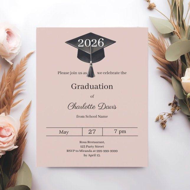 Graduation party blush pink class 2026 invitation (Créateur téléchargé)