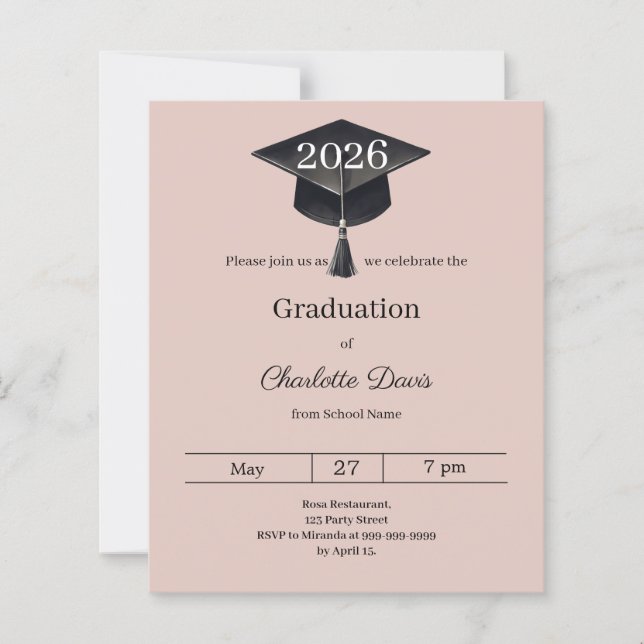 Graduation party blush pink class 2026 invitation (Devant)