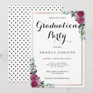 Graduation Party burgundy carte d'invitation flora