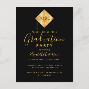 Graduation party casquette noir or 2025 invitation