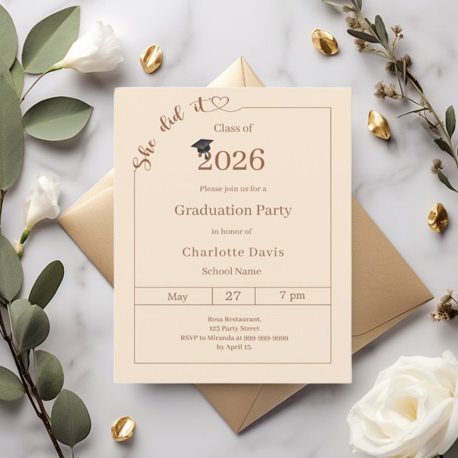 Graduation party champagne She did it invitation (Créateur téléchargé)