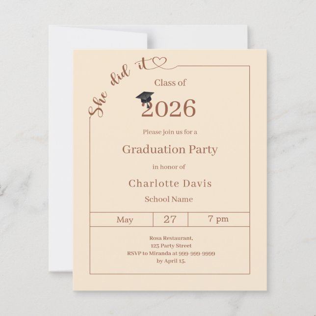 Graduation party champagne She did it invitation (Devant)