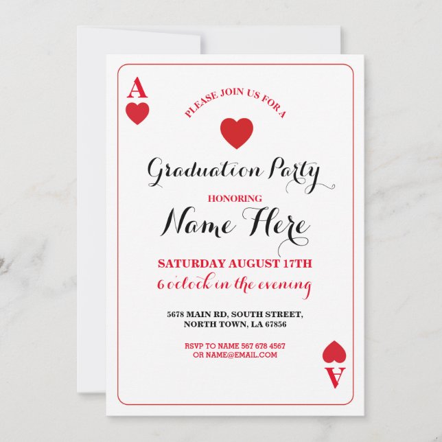 Graduation Party Coeurs jouer carte Vegas Invitati (Devant)