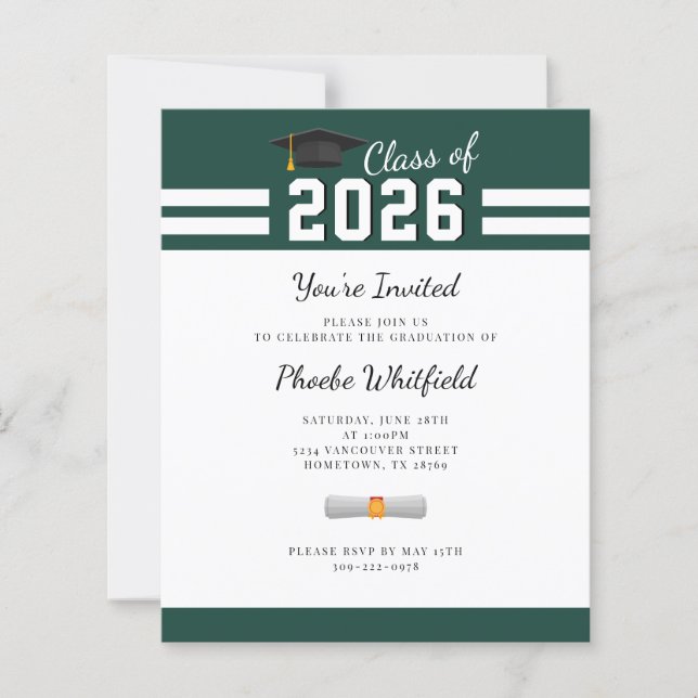 Graduation Party Green White Grad 2025 Invitation (Devant)