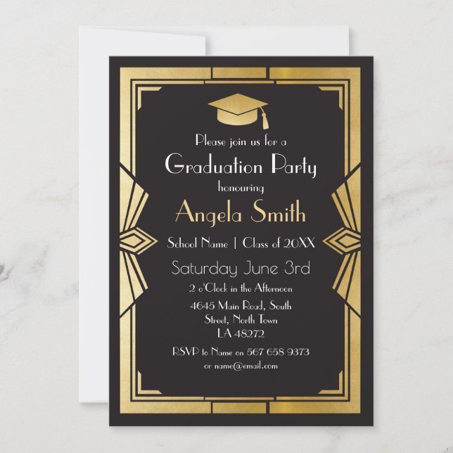 Graduation Party Invitation Art Déco Gatsby Gold 1 (Devant)