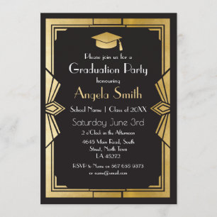 Graduation Party Invitation Art Déco Gatsby Gold 1