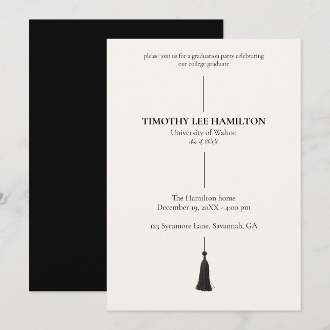 Graduation Party Invitation with Black Tassel (Devant / Derrière)