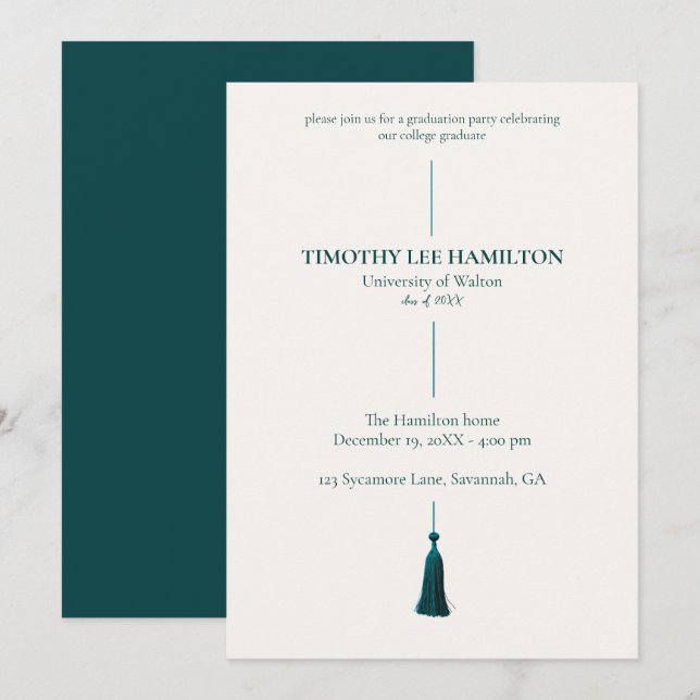 Graduation Party Invitation with Green Tassel (Devant / Derrière)